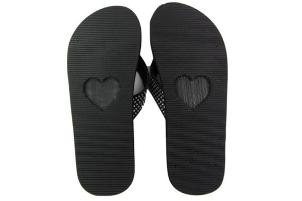 Amor Black Rhinestone Yoga Mat Flip Flops Bottom View