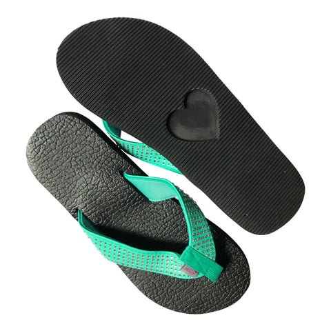Amor Teal Rhinestone Yoga Mat Flip Flops for Women - Leave An Impression