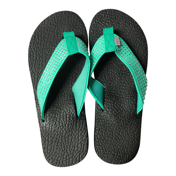 Amor Teal Rhinestone Yoga Mat Flip Flops for Women - Leave An Impression