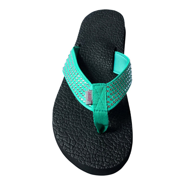 Amor Teal Rhinestone Yoga Mat Flip Flops for Women - Leave An Impression